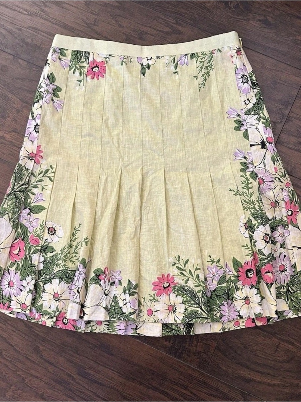 Loft Linen Blend Floral Pleated Green Skirt Women’s Sz 10 Ann Taylor